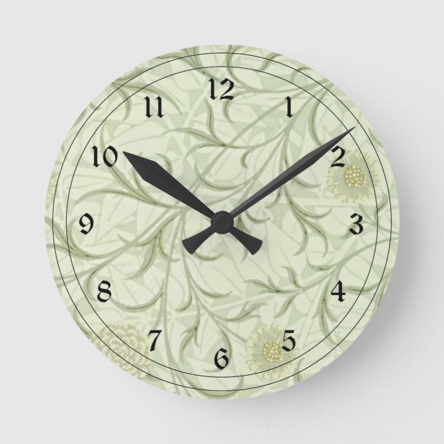 Horloge Ronde William Morris - Défilement et fleurs neutres (Recto)
