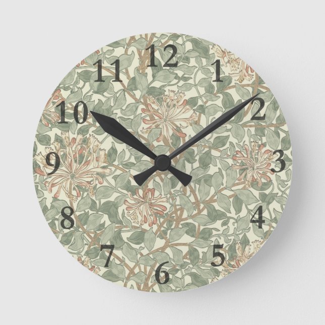 Horloge Ronde William Morris Honeysuckle Vert Floral (Recto)