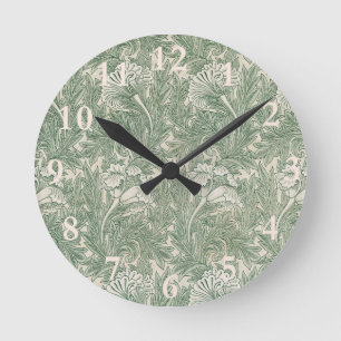 Horloge Ronde William Morris tulip fond textile vert