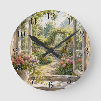 Horloge Ronde Window & Garden Wall Clock — Charming Nature Desig