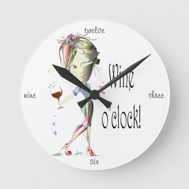 Horloge Ronde Wine o'clock ! Humorous Wine saying venin (Recto)