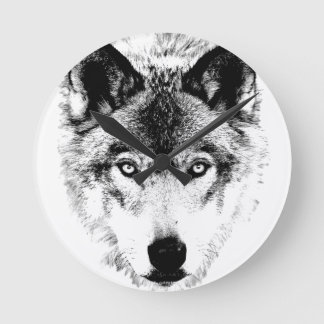 Horloge Ronde Wolf Face. Image de vie sauvage numérique.