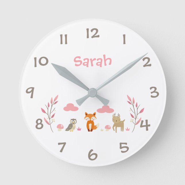 Horloge Ronde Woodland Animals Kids Nursery Wall Clock (Recto)