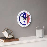 Horloge ronde Yang Yin Yang rouge, blanc et bleu