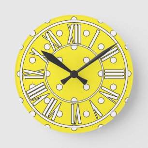 Horloge Ronde Yellow Clock with White Dots and Roman Numerals