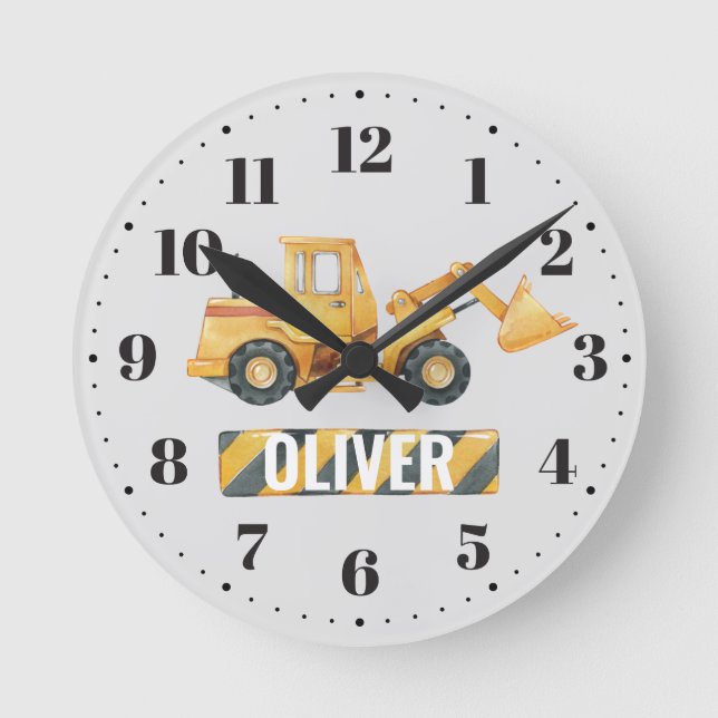 Horloge Ronde Yellow Digger Boys Nursery (Recto)