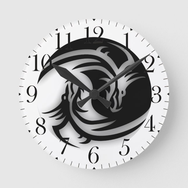 Horloge Ronde Yin and Yang Asian Dragons (Recto)