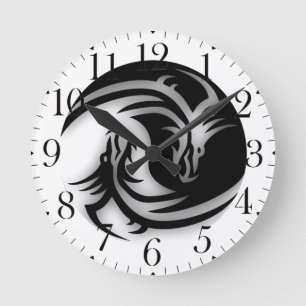 Horloge Ronde Yin and Yang Asian Dragons