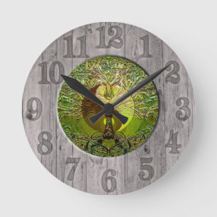 Horloge Ronde Yin vert Yang avec le cadre en bois
