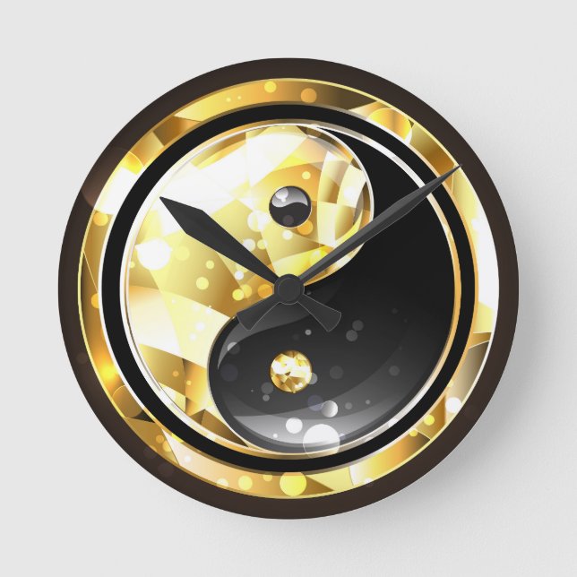 Horloge Ronde Yin Yang or sur noir (Recto)