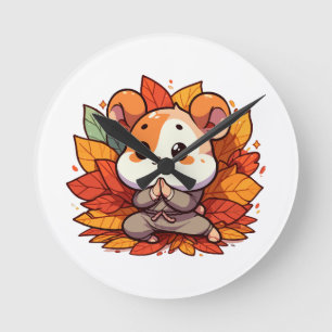 Horloge Ronde Yoga de hamster automnal kawaii