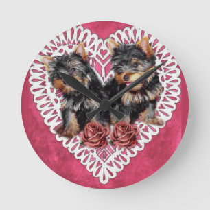 Horloge Ronde Yorkshire Terrier Chiots Valentines