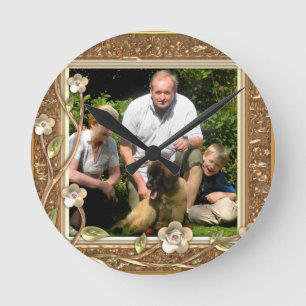 Horloge Ronde Your own Phoin a Golden Flowers Frame ! -