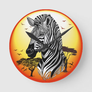 Horloge Ronde Zebra African Savanna Wild Animal