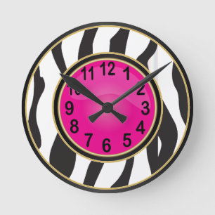 Horloge Ronde Zebra animal Print with Hot Pink