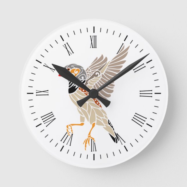 Horloge Ronde Zebra finch tribal tattoo design (Recto)