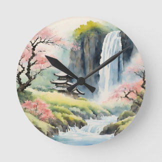 Horloge Ronde Zen Watercolor House Round Clock