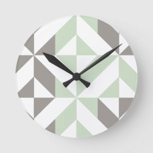 Horloge Ronde ZigZag géométrique Sage Green et Silver