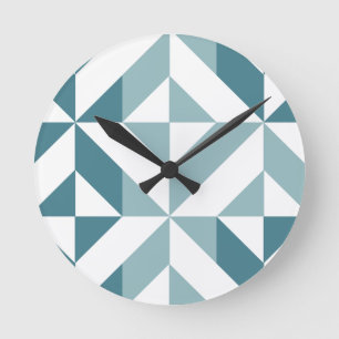 Horloge Ronde ZigZag géométrique vert turquoise à deux tons