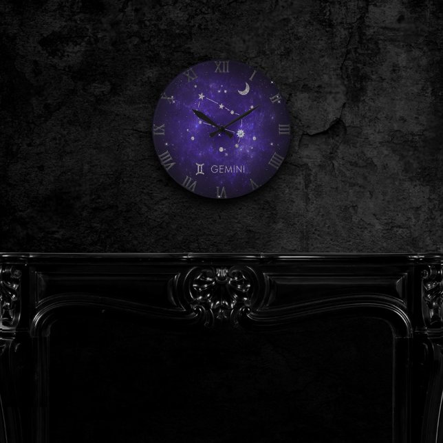 Horloge Ronde Zodiac de Gemini pourpre | Horoscope d'astrologie  (Créateur téléchargé)
