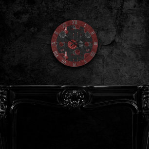 Horloge Ronde Zodiac Magie   Potion Rose du crâne gothique rouge