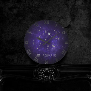 Horloge Ronde Zodiac Purple Aquarius Horoscope astrologique