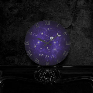 Horloge Ronde Zodiac Purple Aries Horoscope d'astrologie cosmi