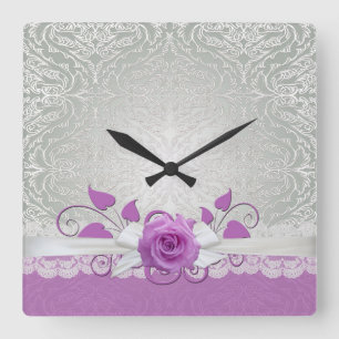 Horloge rose Dentelle Argent/Pourpre Damas