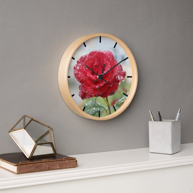 Horloge Rose en gouttes de pluie (Bureau)