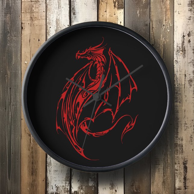 Horloge Rouge Tribal Dragon Noir (Créateur téléchargé)