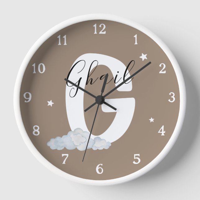 Horloge Round White Wood Frame Boho Nursery Wall Clock (Recto)