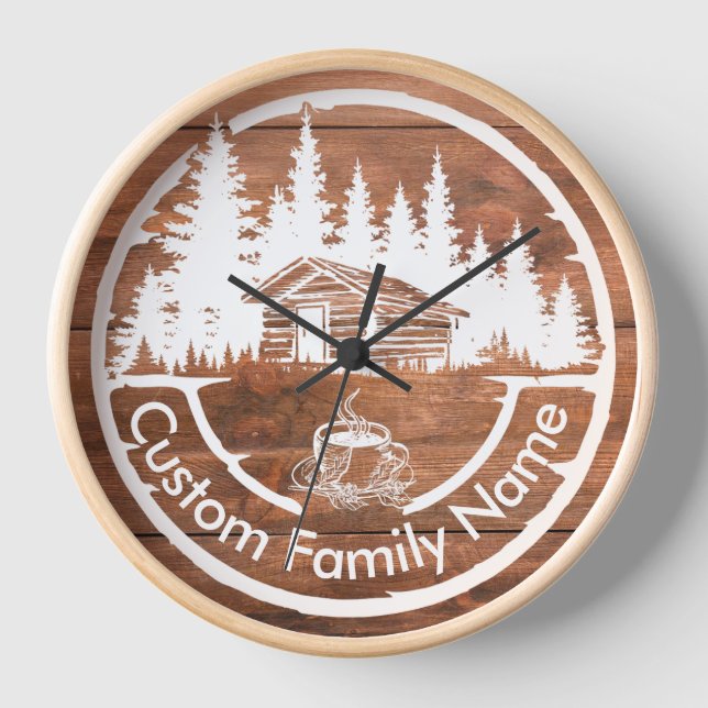 Horloge Rustic Cottage Cabin Barn | Custom Family Name (Recto)
