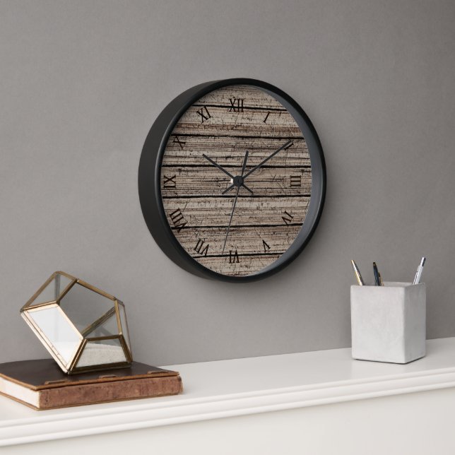 Horloge Rustique Gris Brown Vieux Patiné Motif à plaque de (Bureau)