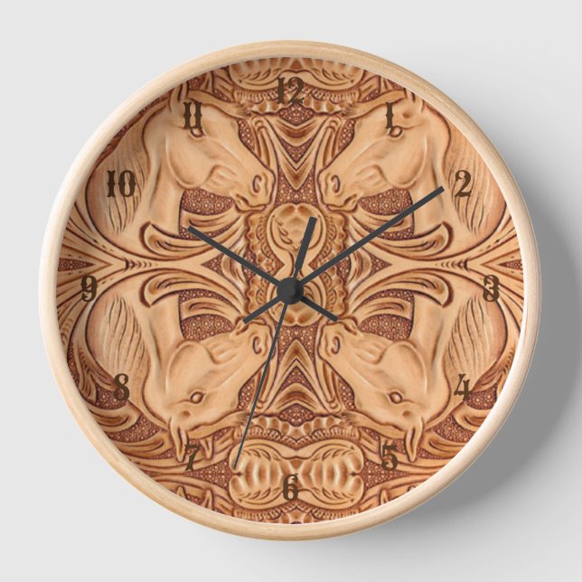 Horloge rustique western country cuir cheval équestre (Recto)