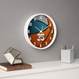 Horloge Salle de basket gris turquoise cadeaux