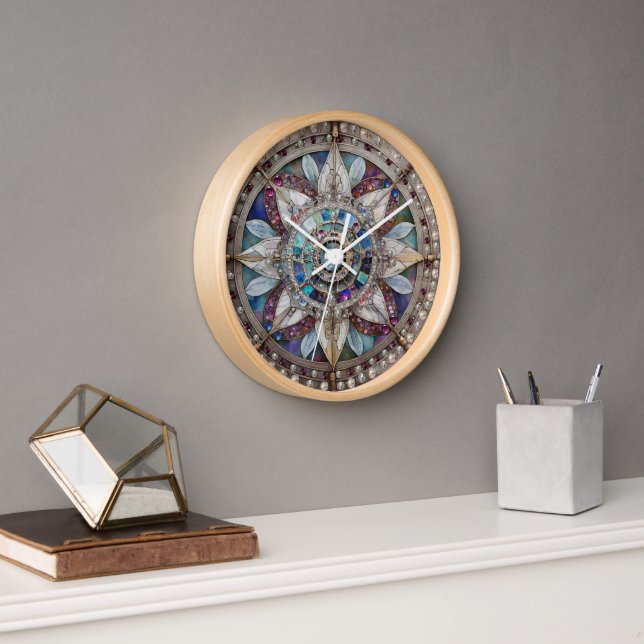 Horloge Saphirs roses et bleus Diamants Perles Mandala (Bureau)
