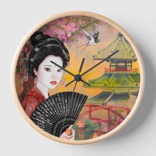Horloge Scène Japonaise Avec Une Femme