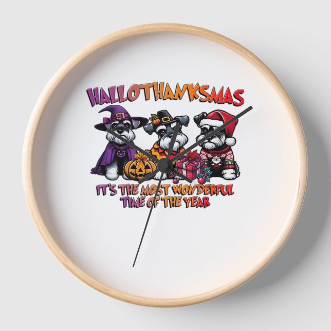 Horloge Schnauzer Halloween Thanksgiving Noël Classique (Recto)