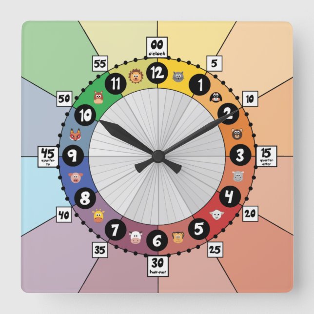 Horloge scolaire pour enfants (Carré) (Recto)