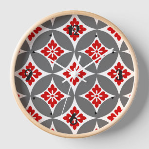 Horloge Shippo à motif floral, rouge, blanc et gris
