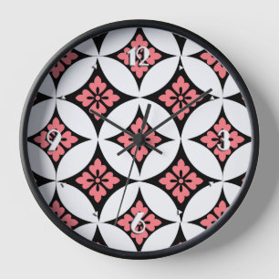 Horloge Shippo avec Motif Fleur, noir, blanc et rose