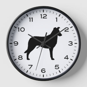 Horloge Silhouette Collie lisse avec des chiffres et des m