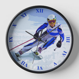 Horloge Ski Alpin En Bleu Avec Votre Nom Dessin