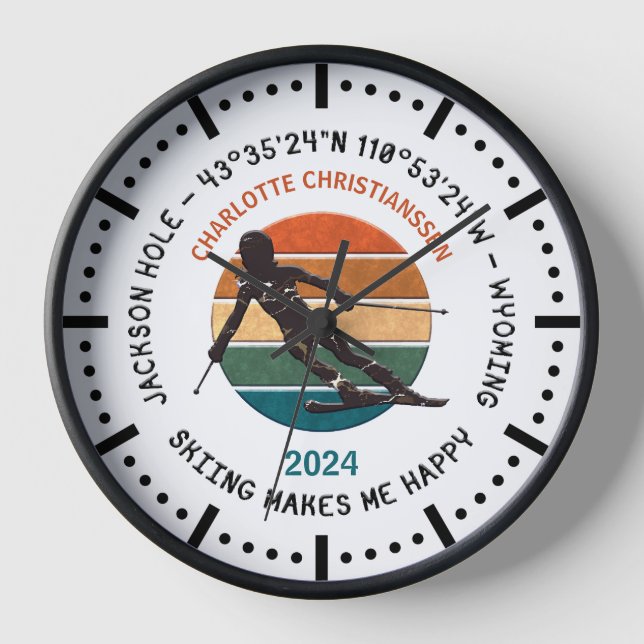 Horloge Ski Jackson Hole, Wyoming - Femme Skier Silhouette (Recto)