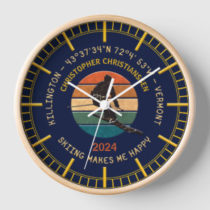 Horloge Ski Killington, Vermont - Man Skier, Texte Jaune