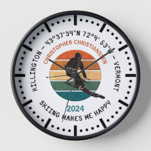Horloge Ski Killington, Vermont - Skieur Homme, Texte Noir