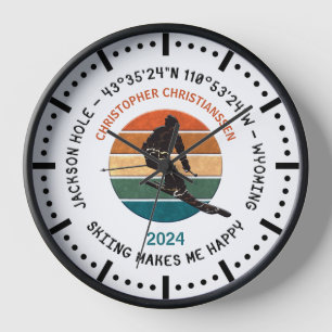 Horloge Skier Jackson Hole, Wyoming - Homme Skieur, Texte