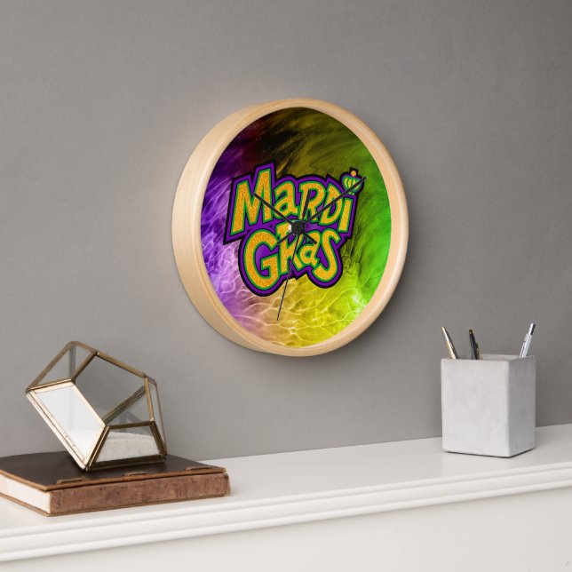 Horloge SlipperyJoe's Mardi Gras couronne violet or vert w (Bureau)
