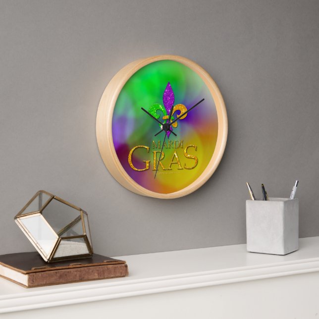 Horloge SlipperyJoe's Mardi Gras violet or vert fleur-d (Bureau)
