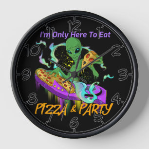Horloge Space Party Dj Alien Manger Pizza